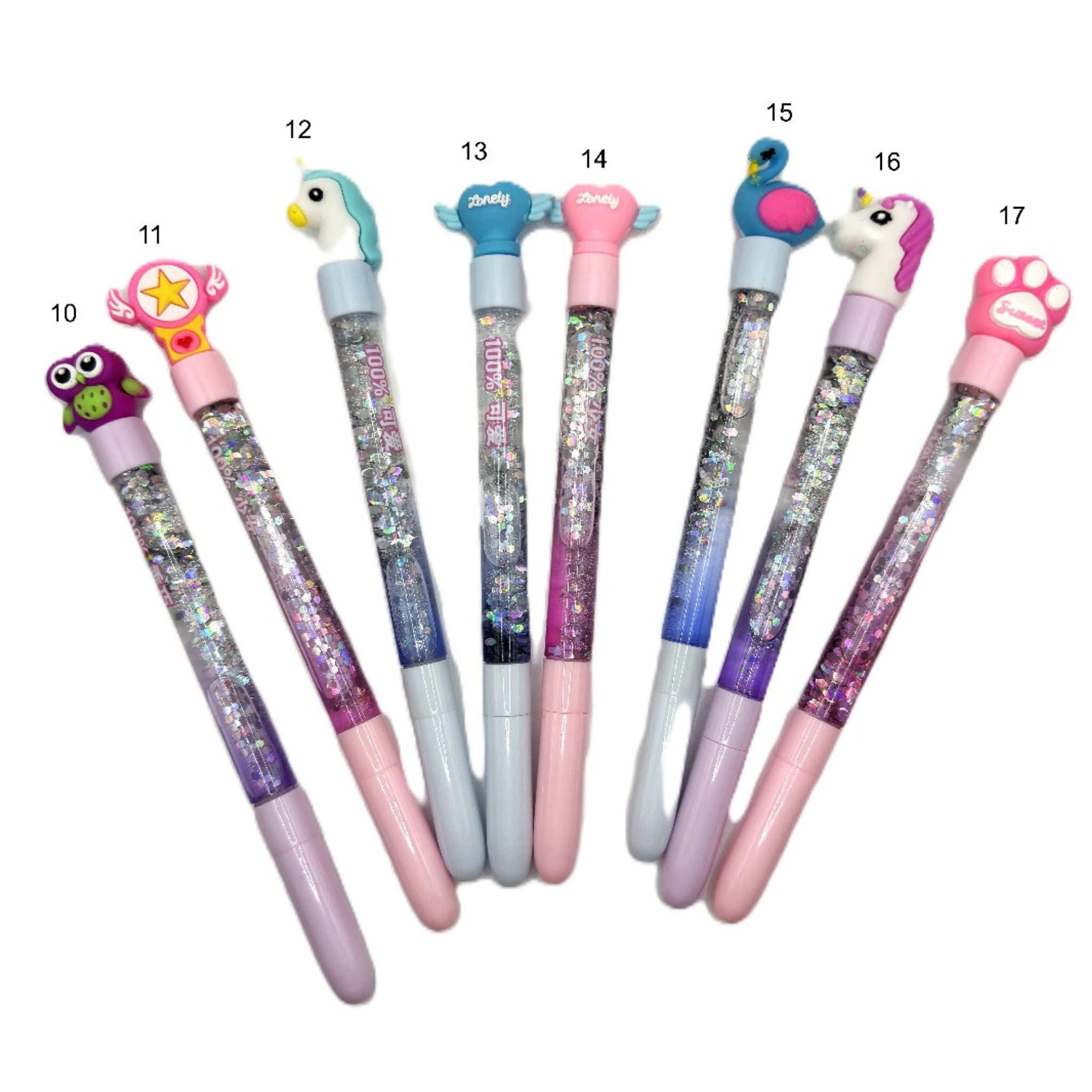 Unicorn - Flamingo - Cat - Paw - Panda - Quicksand Black Ink Gel Pen