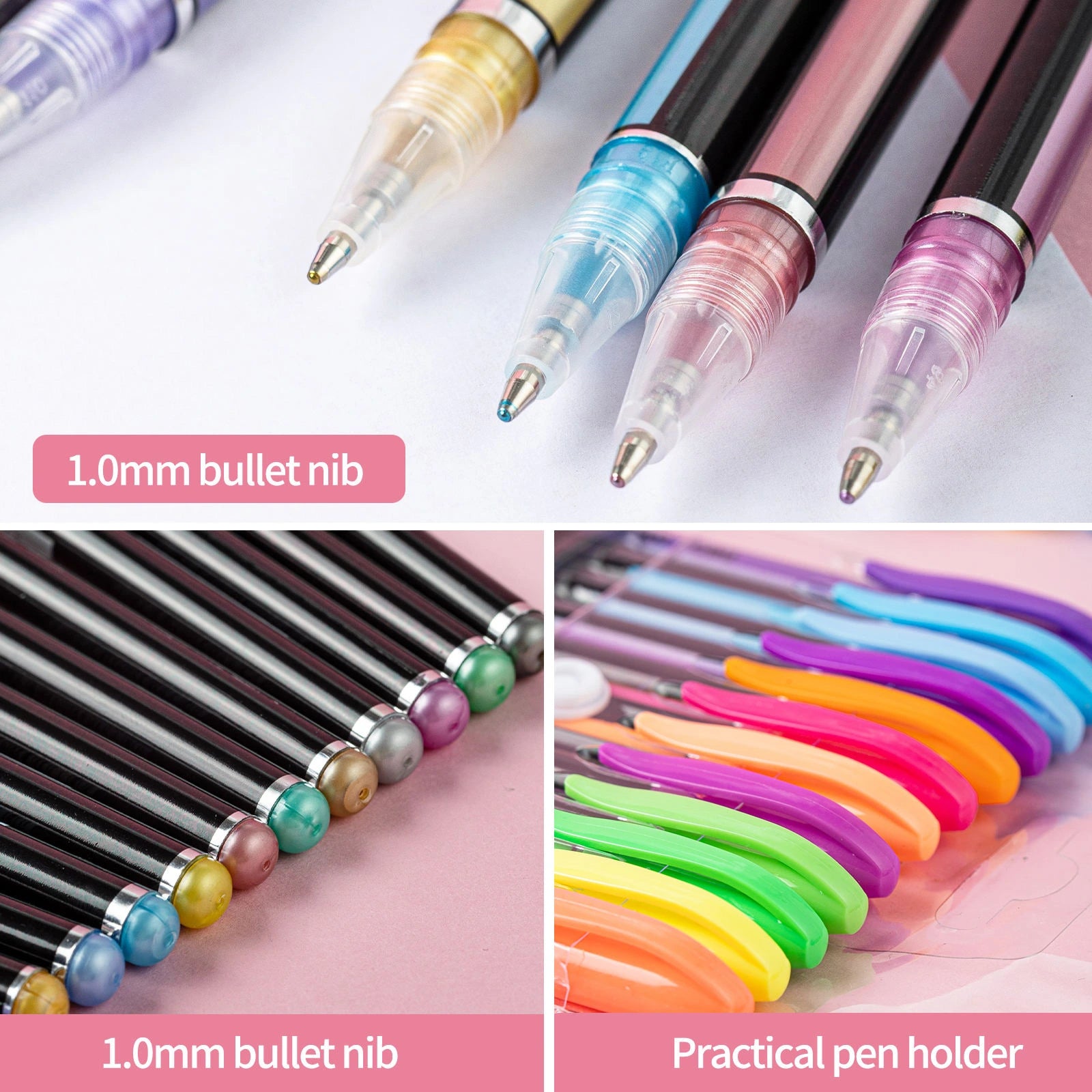 12-Piece Neon Colour Glitter & Neon Colour Metal Gel Pen Set 1.0mm