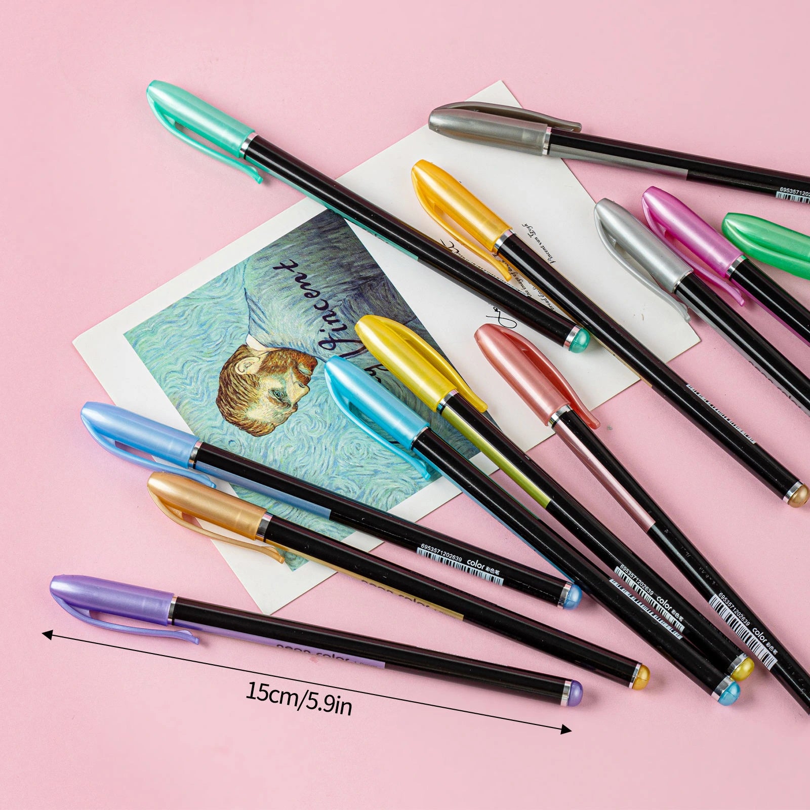 12-Piece Neon Colour Glitter & Neon Colour Metal Gel Pen Set 1.0mm