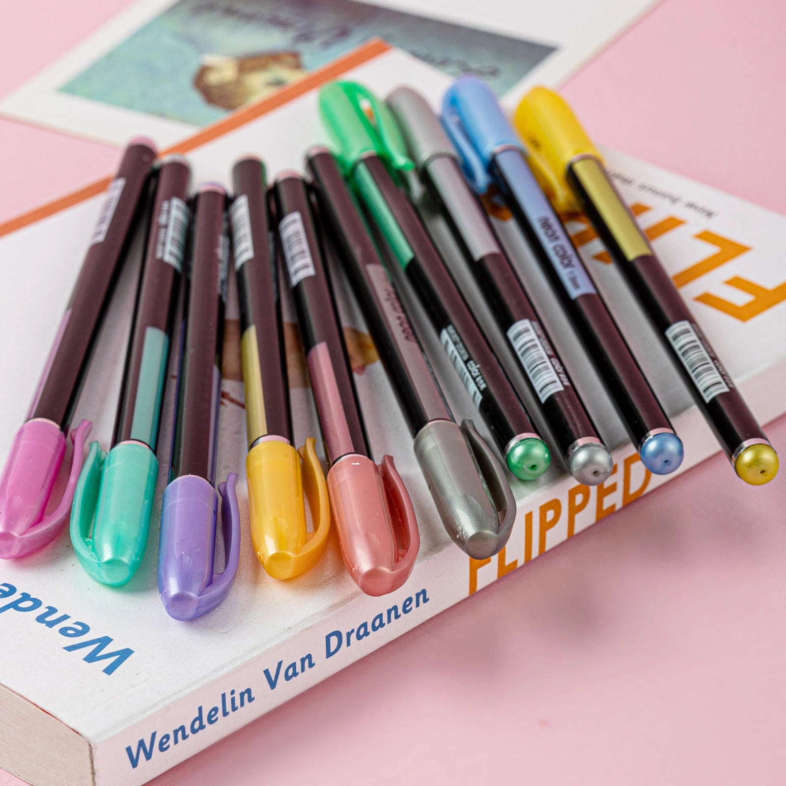 12-Piece Neon Colour Glitter & Neon Colour Metal Gel Pen Set 1.0mm