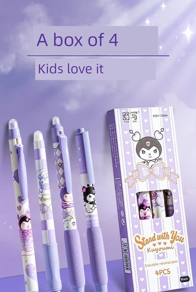 Kuromi 0.5mm Erasable Gel Pen Set – 4 Pieces