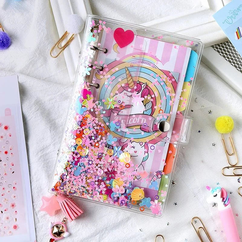 A5 Unicorn Glitter Sequins Refillable Notebook Binder