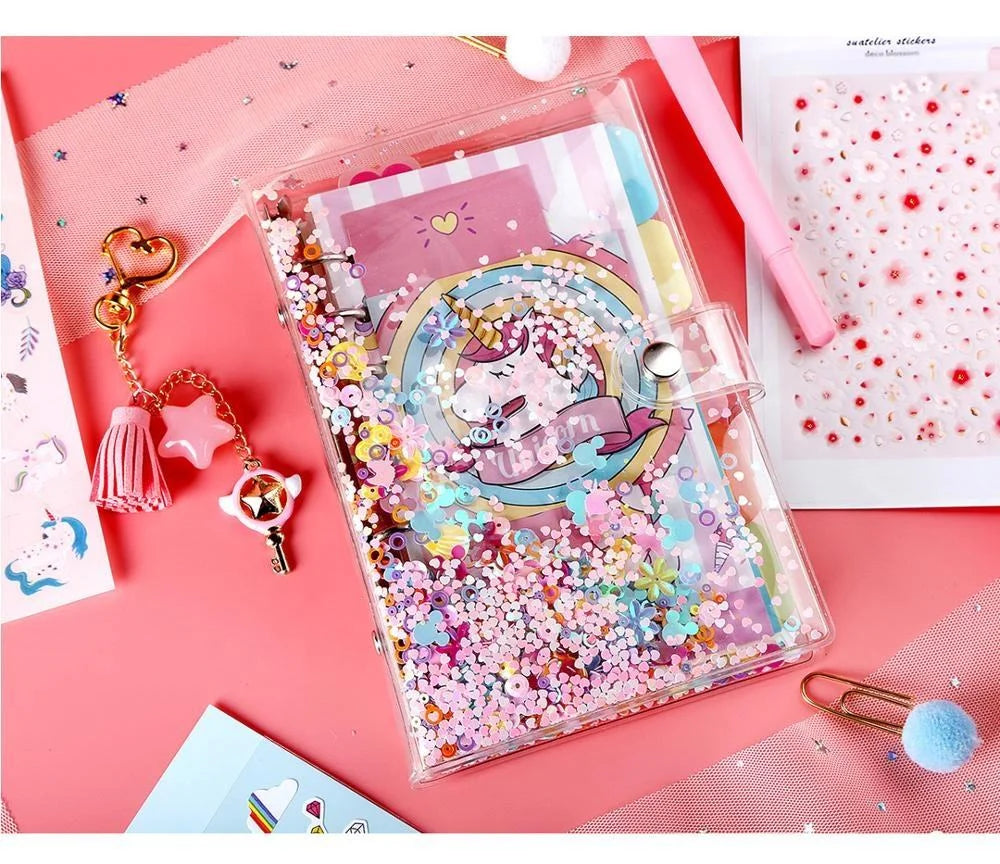 A5 Unicorn Glitter Sequins Refillable Notebook Binder