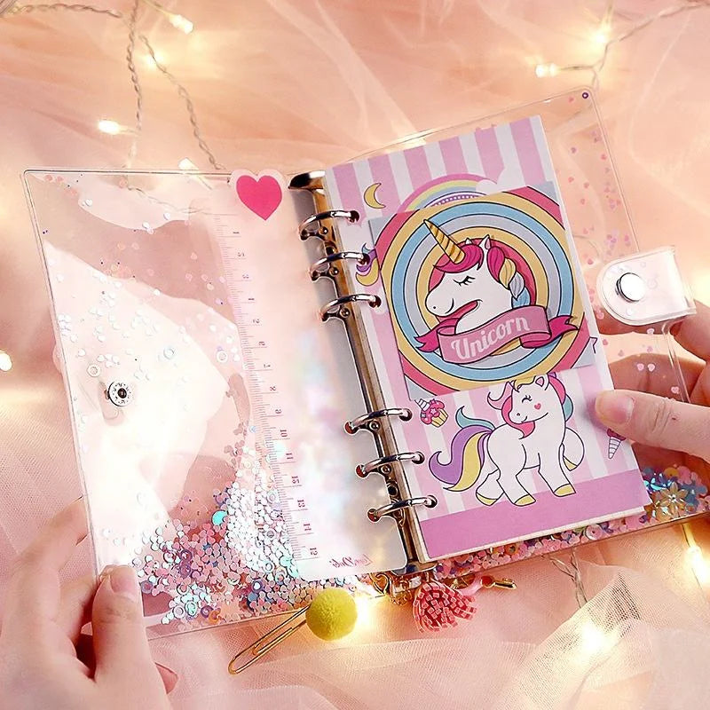 A5 Unicorn Glitter Sequins Refillable Notebook Binder