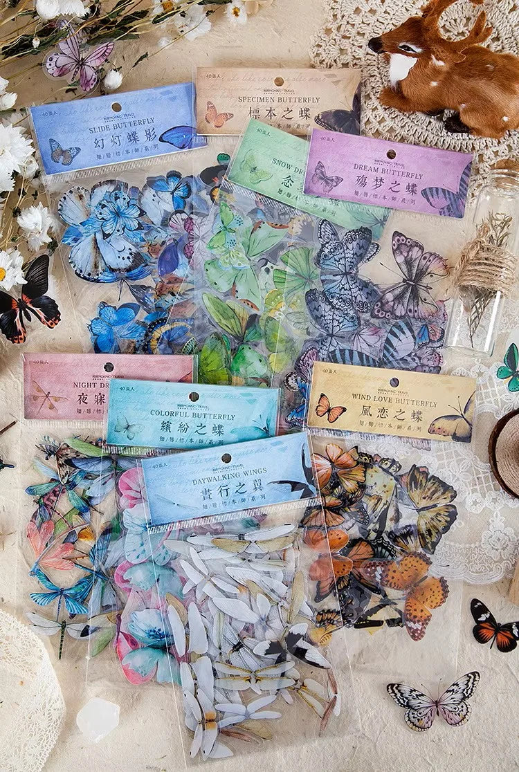 40-Piece Decorative PET Butterfly Sticker Pack