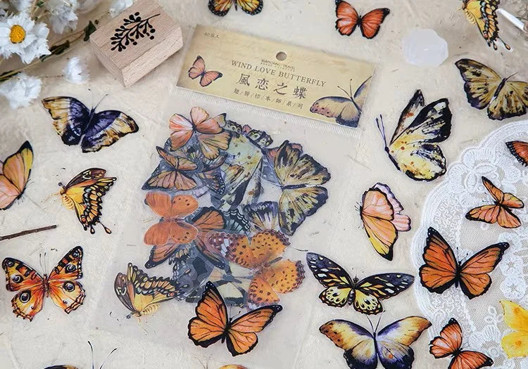 40-Piece Decorative PET Butterfly Sticker Pack