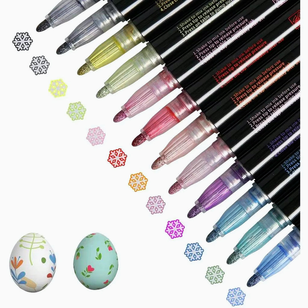 12 Colors Double Outline Glitter Marker Pens Set