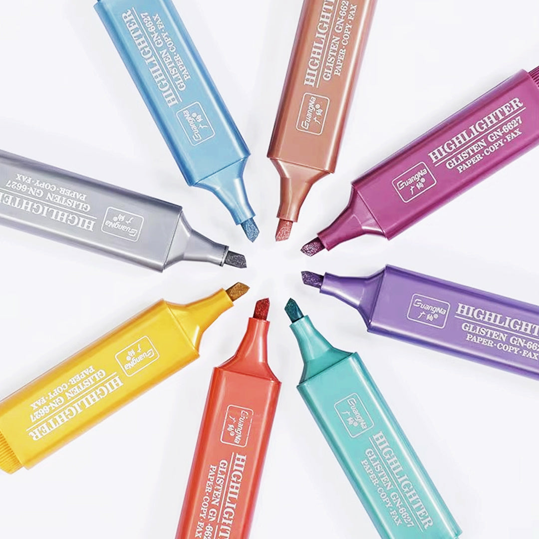 8-Color Pastel Metallic Glitter Highlighter Marker Pen Set