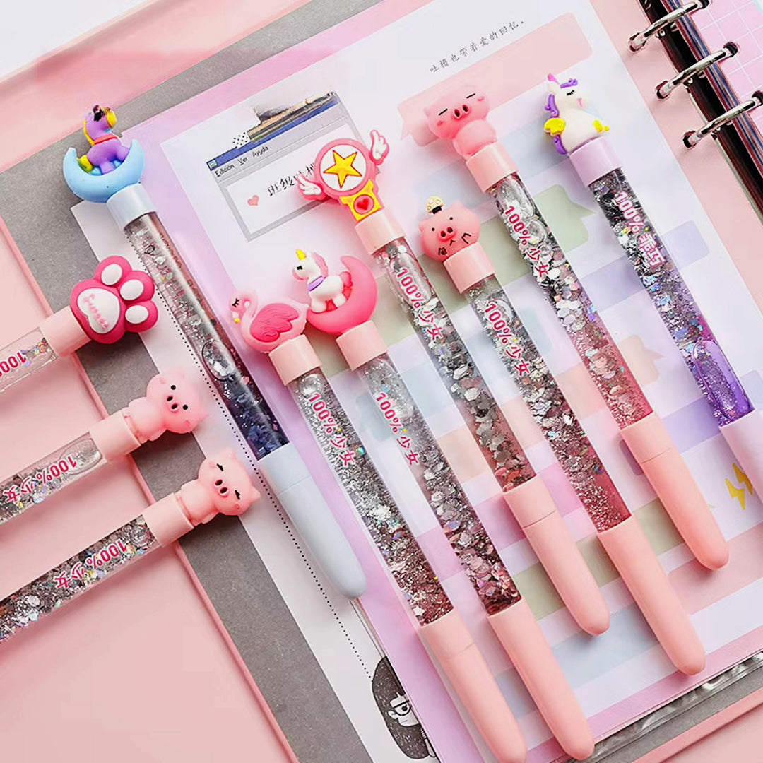 Unicorn - Flamingo - Cat - Paw - Panda - Quicksand Black Ink Gel Pen