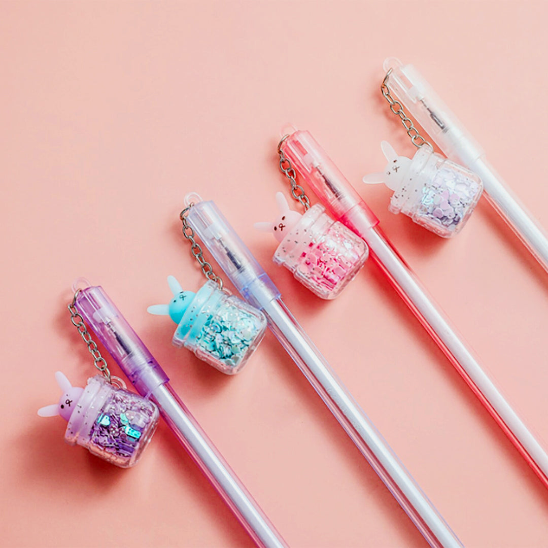 Rabbit Pendant Glitter Cup Gel Pen