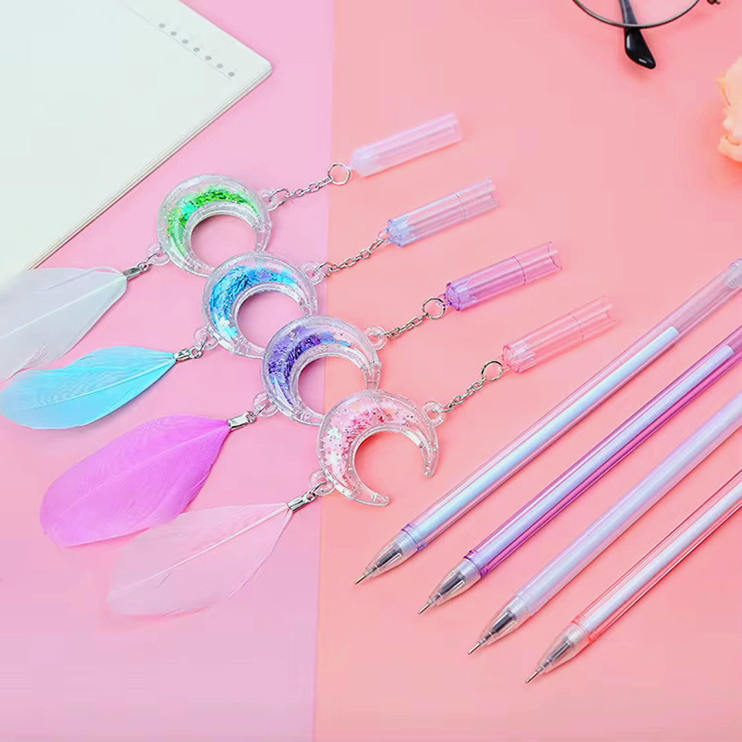 Glitter Feather Moon Pendant Gel Pen