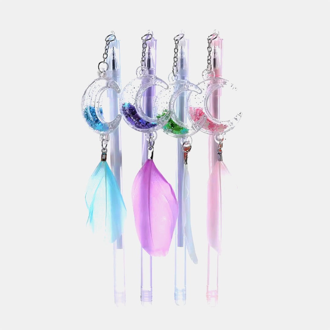 Glitter Feather Moon Pendant Gel Pen