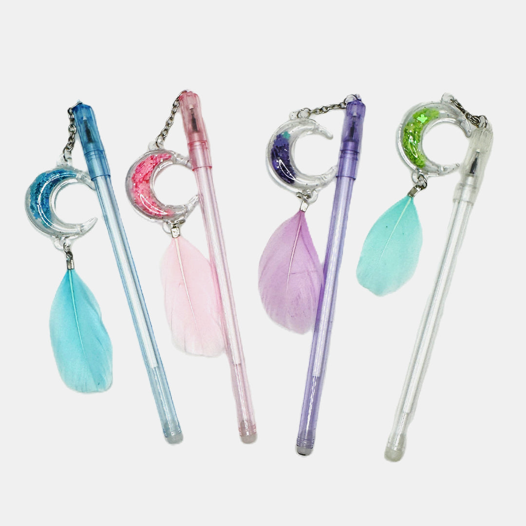Glitter Feather Moon Pendant Gel Pen