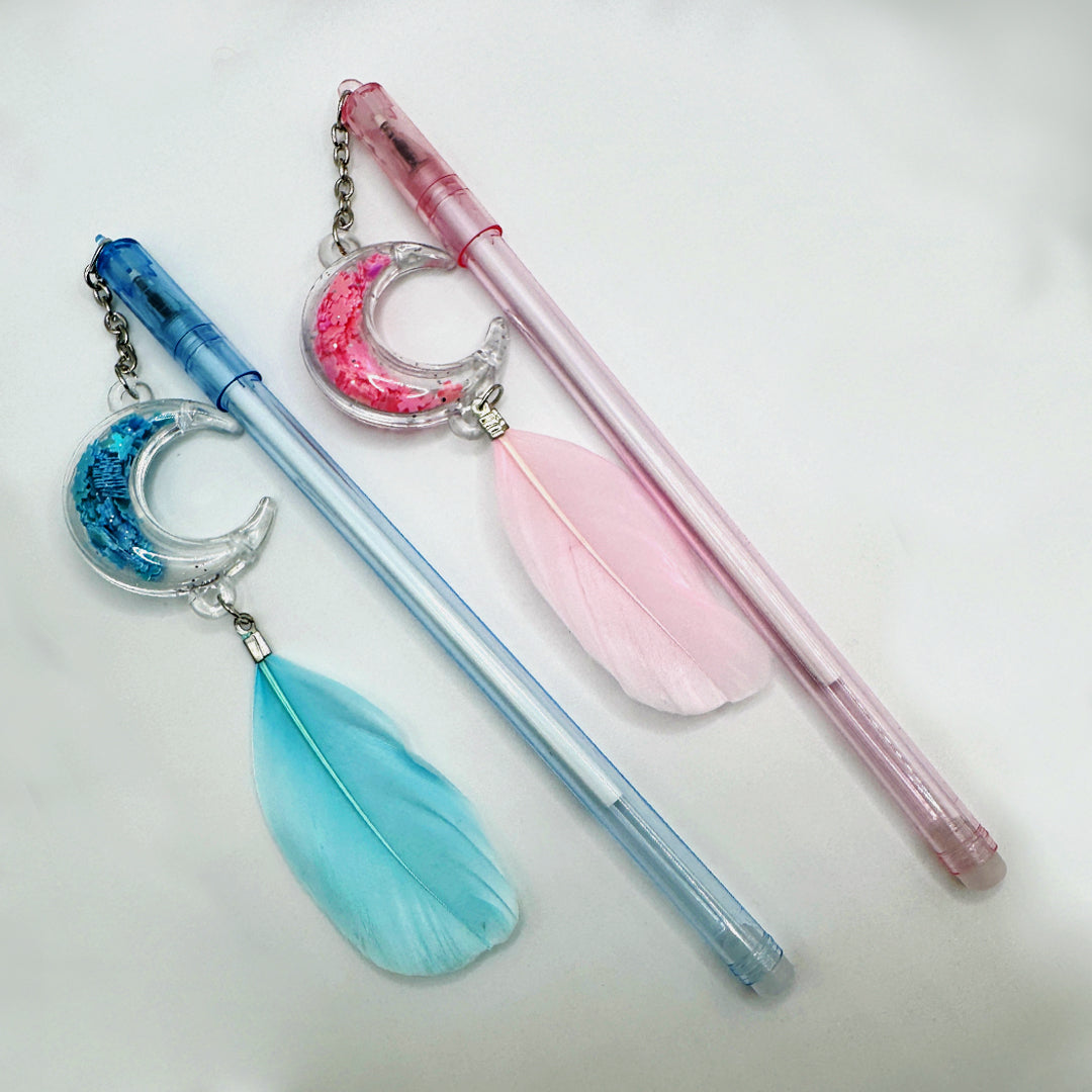 Glitter Feather Moon Pendant Gel Pen