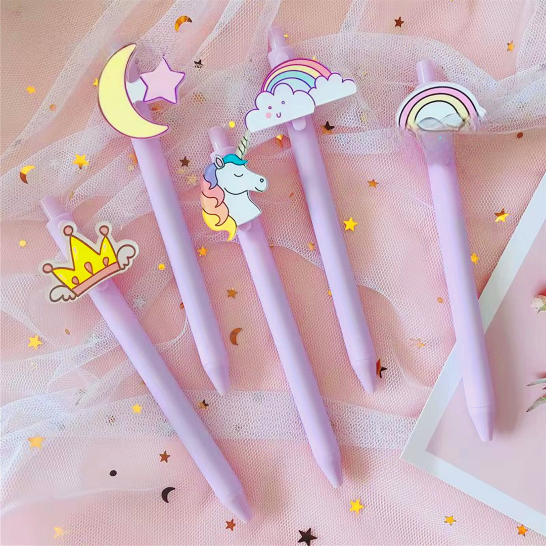 Delightful Gel Pen featuring; Crescent Moon, Cheerful Rainbow, Enchanting Unicorn and Gold Crown