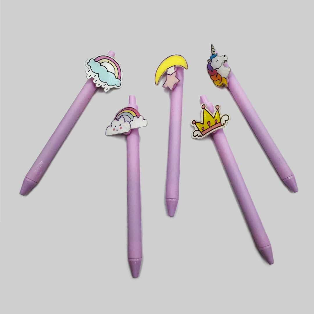 Delightful Gel Pen featuring; Crescent Moon, Cheerful Rainbow, Enchanting Unicorn and Gold Crown