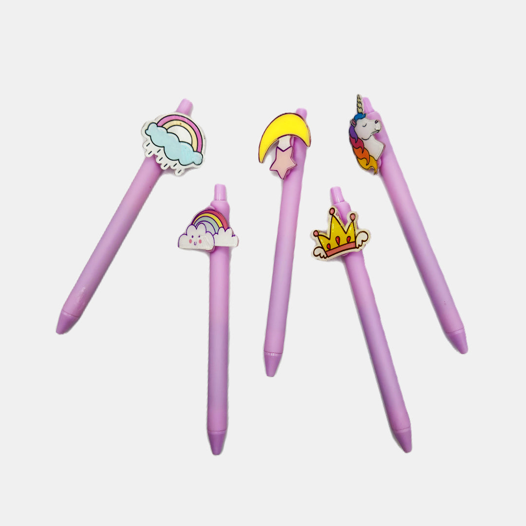 Delightful Gel Pen featuring; Crescent Moon, Cheerful Rainbow, Enchanting Unicorn and Gold Crown
