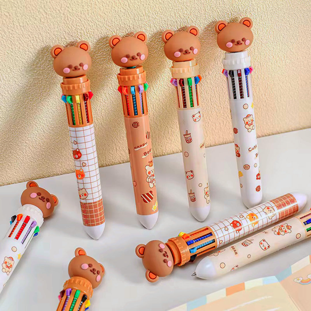 10-Colors kawaii Cute Cartoon Bear Ballpoint Pen 0.5mm Colorful Ink