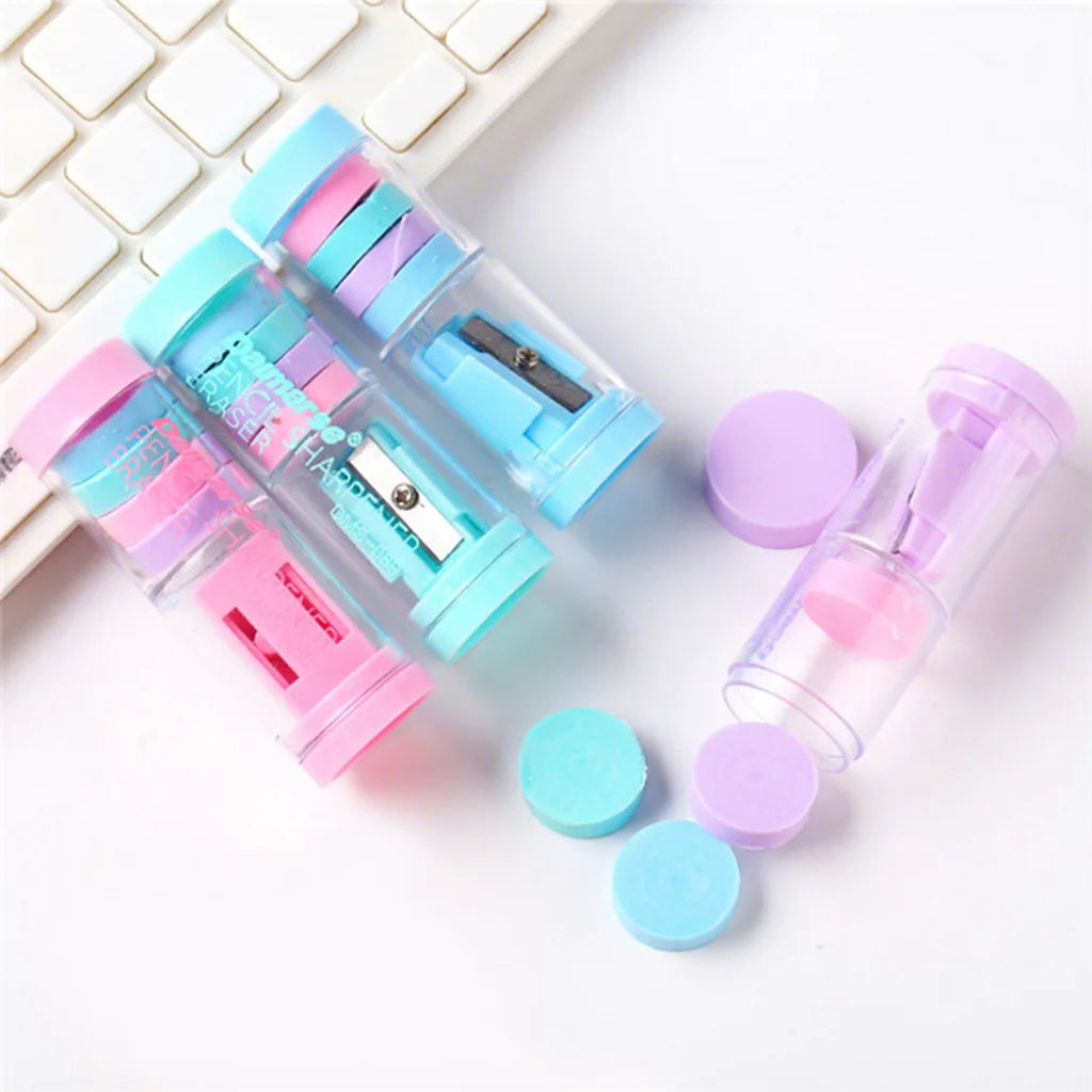 Multifunctional Pencil Sharpener with 3D Rubber Erasers