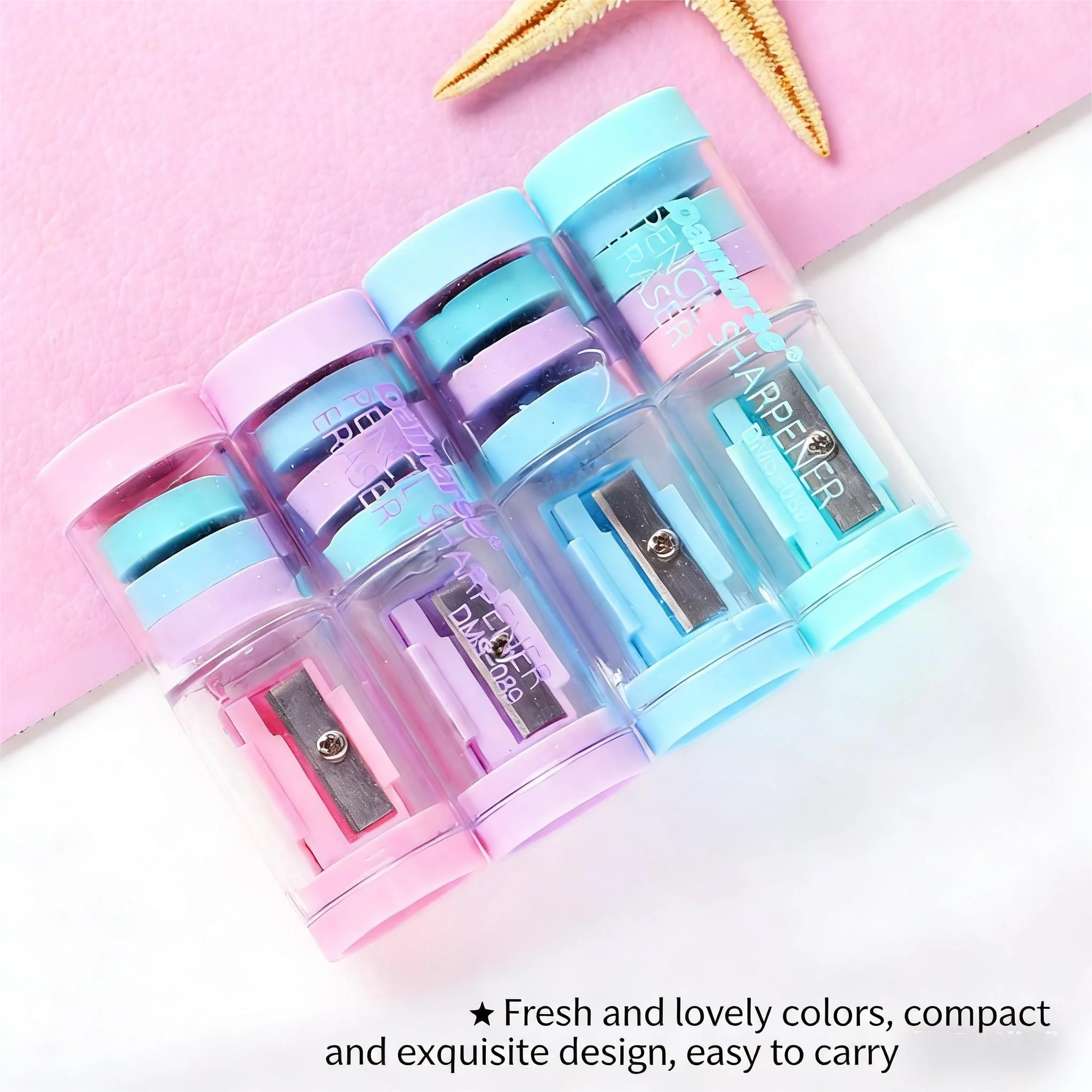 Multifunctional Pencil Sharpener with 3D Rubber Erasers