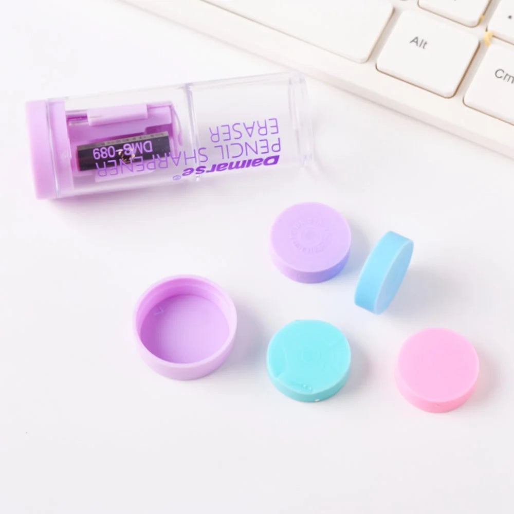 Multifunctional Pencil Sharpener with 3D Rubber Erasers