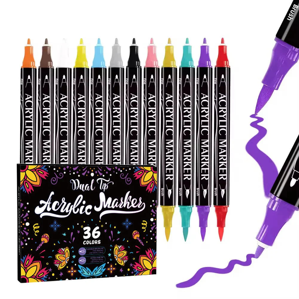 Dual Tip Acrylic Paint Marker Set – 36 Colours