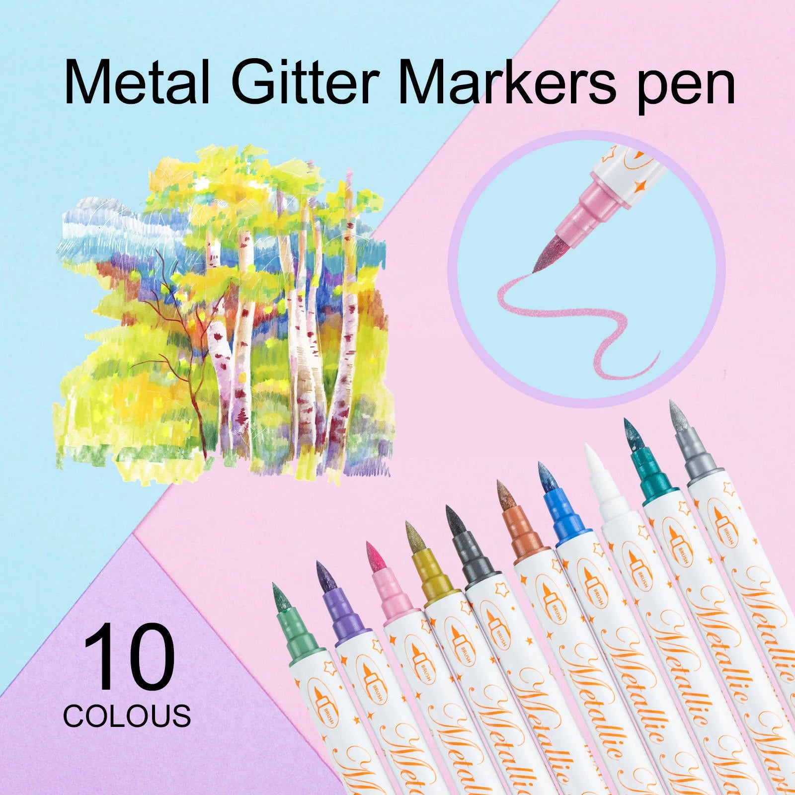 Metallic Glitter Dual Tip Marker Set