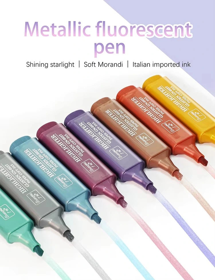 8-Color Pastel Metallic Glitter Highlighter Marker Pen Set