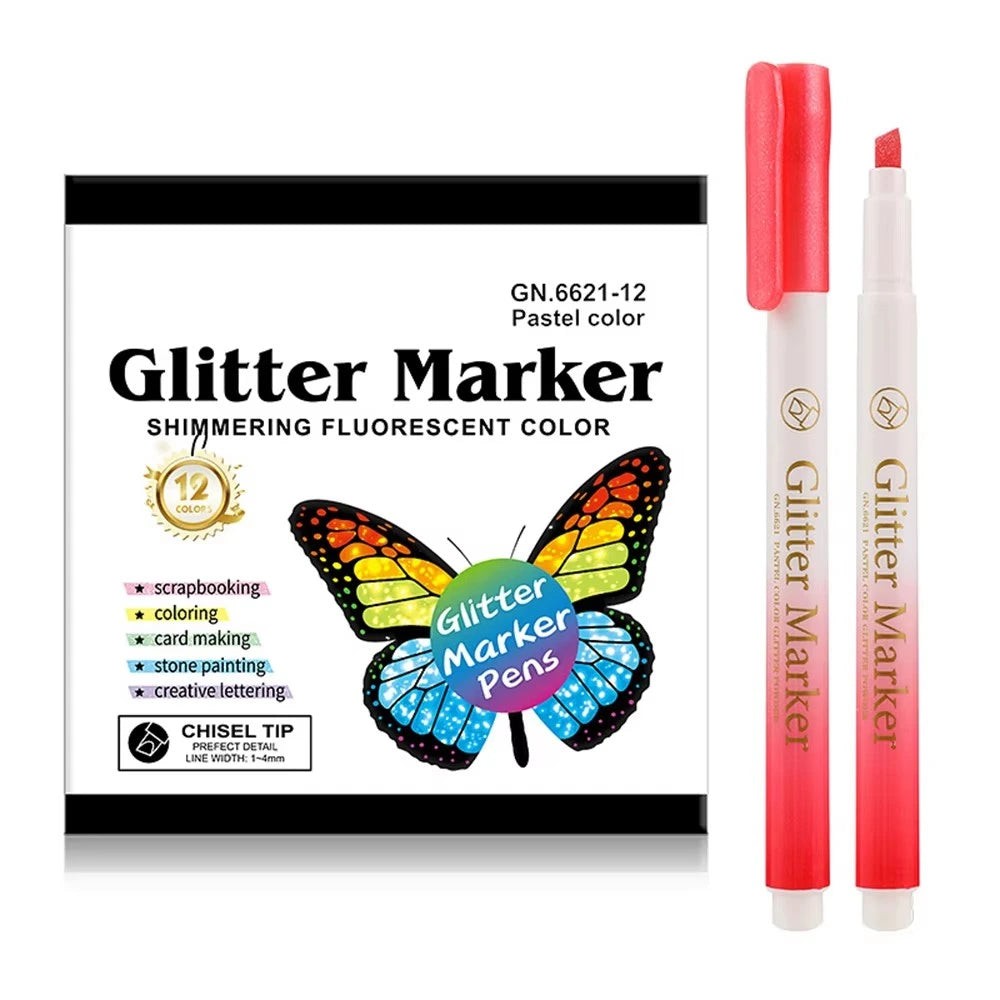 12 Painting Color Glitter Permanent Highlighter Marker Pen Set