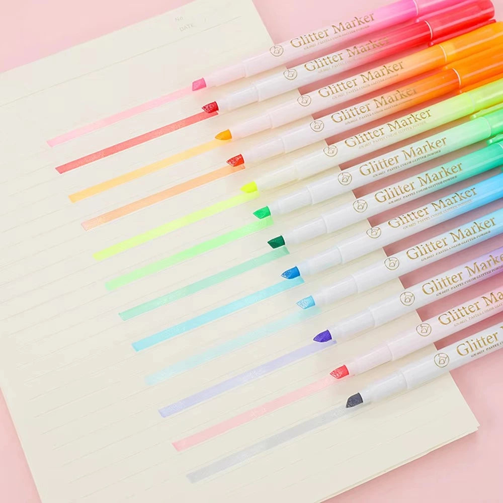 12 Painting Color Glitter Permanent Highlighter Marker Pen Set