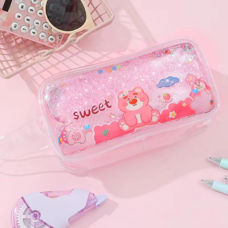 Cartoon Liquid Quicksand Glittery Stationery Bag