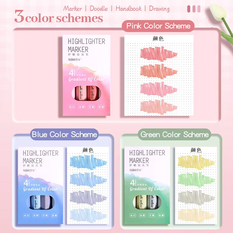 Fluorescent Marker 4 Color Gradient Highlighter Set